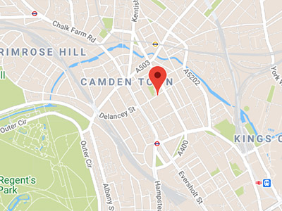 A map showing our location in Camden, London